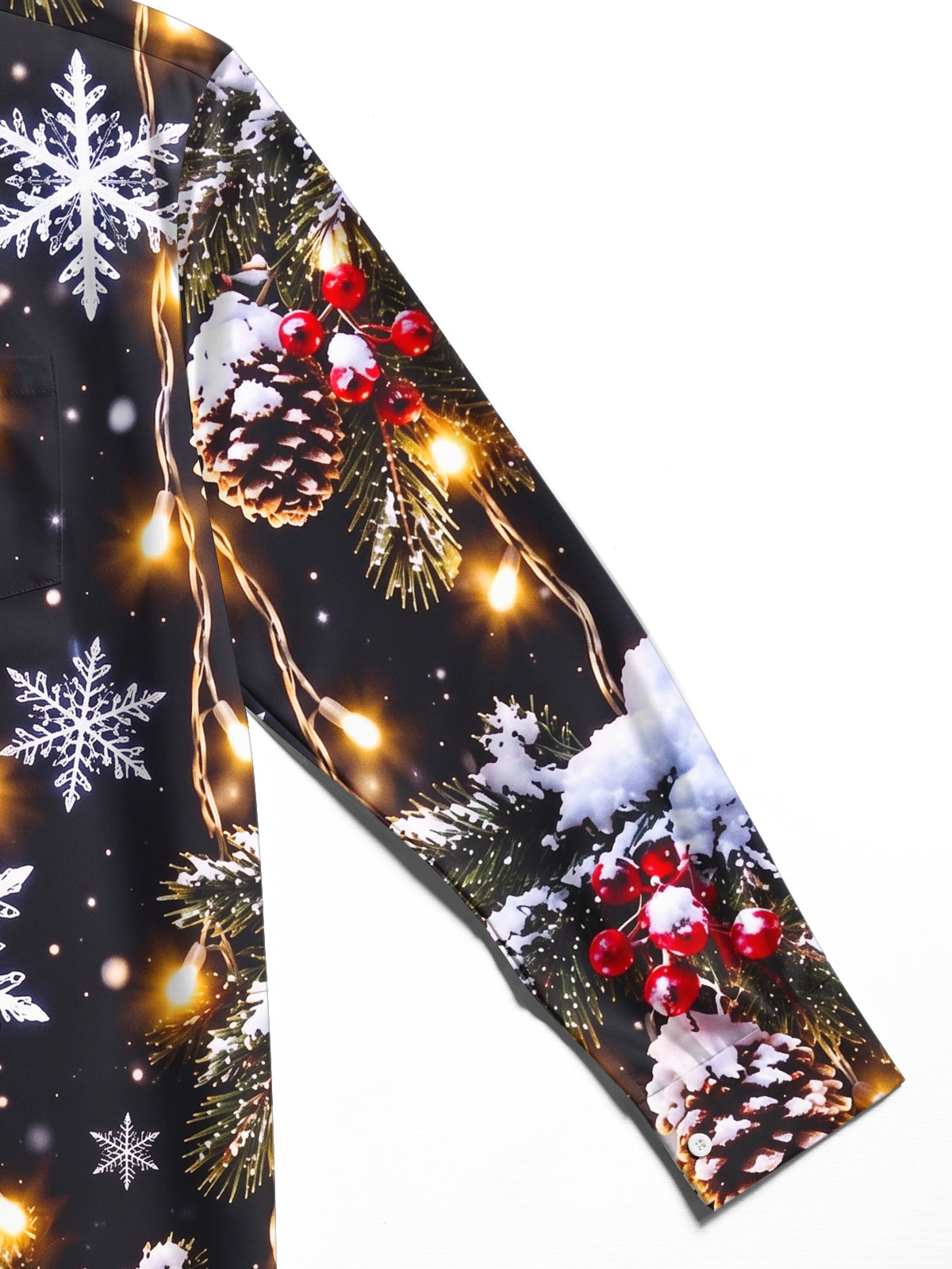 Oceanlyte Men's Long Sleeve Shirt - Christmas Snowflakes Pine Cones And Fairy Lights Print with Chest Pocket