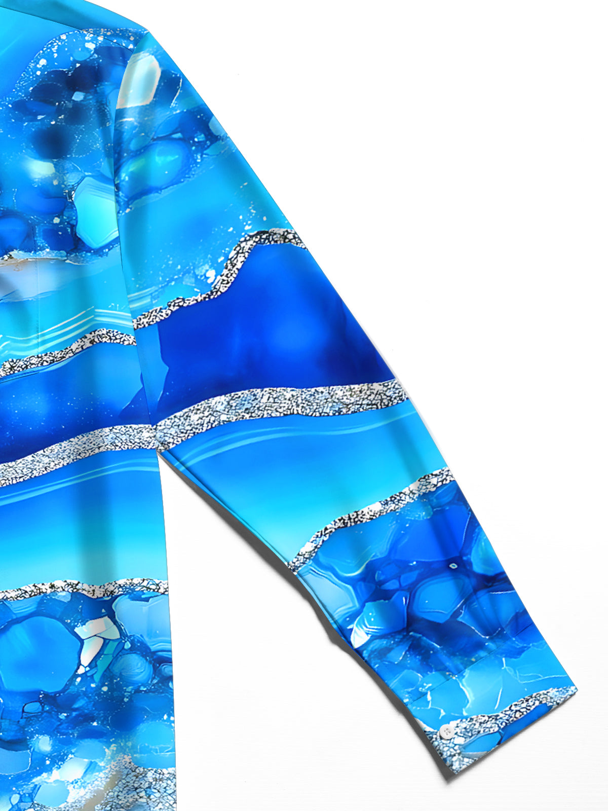 Oceanlyte Men's Printed Blue Agate Stone Pattern Long Sleeve Shirt with Chest Pocket