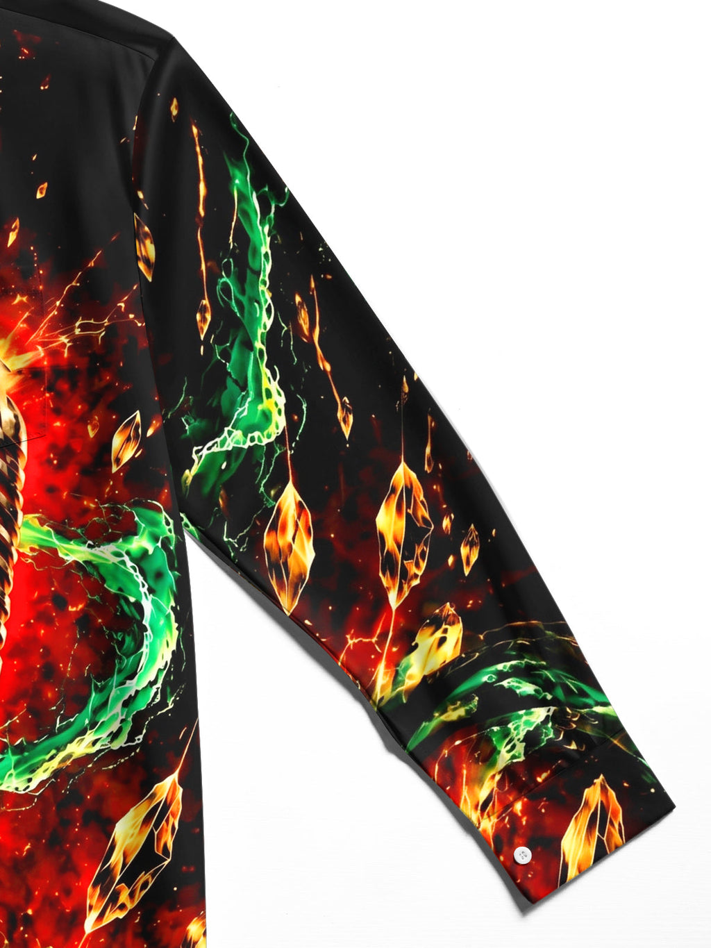 Oceanlyte Men's Long Sleeve Shirt - Vintage Microphone With Green Energy And Gold Crystals Print with Chest Pocket