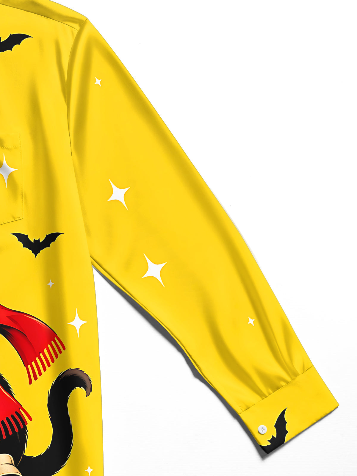 Oceanlyte Men's Long Sleeve Shirt - Halloween Black Cat With Red Scarf On Gift Box Print with Chest Pocket