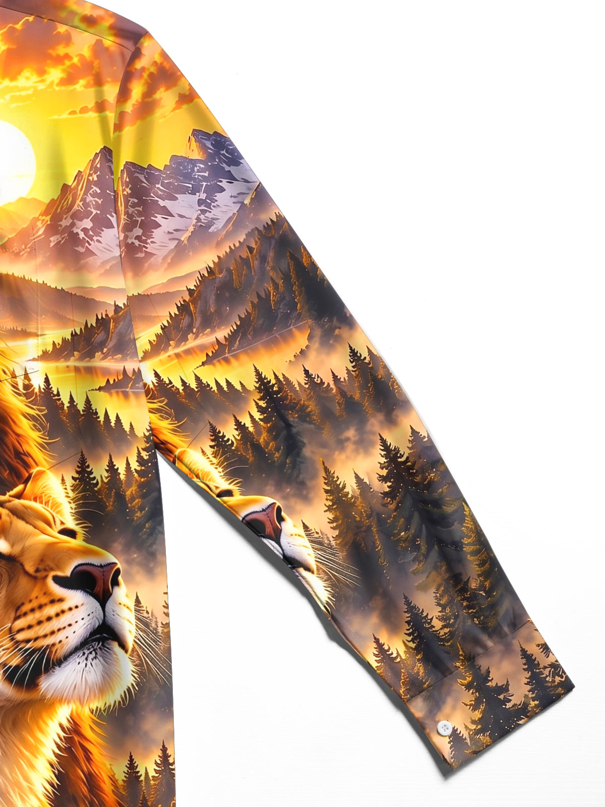 Oceanlyte Men's Graphic Lion Portrait Print Long Sleeve Shirt with Chest Pocket