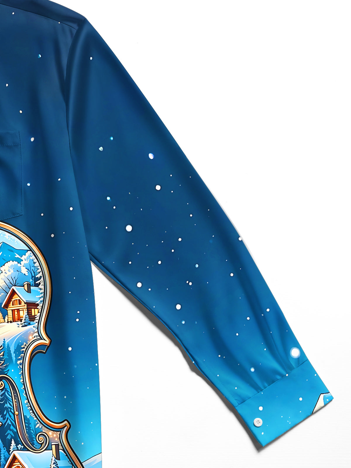Oceanlyte Men's Graphic Violin Winter Snowscape Print Long Sleeve Shirt with Chest Pocket