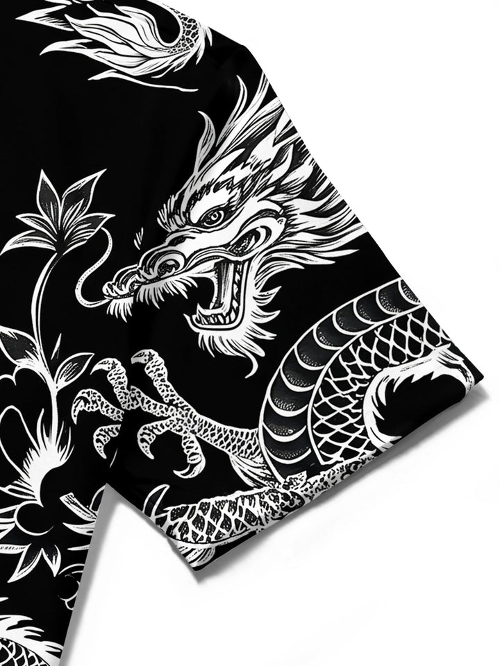 Oceanlyte Men's Hawaiian Chinese Dragon Print Short Sleeve Shirt with Chest Pocket