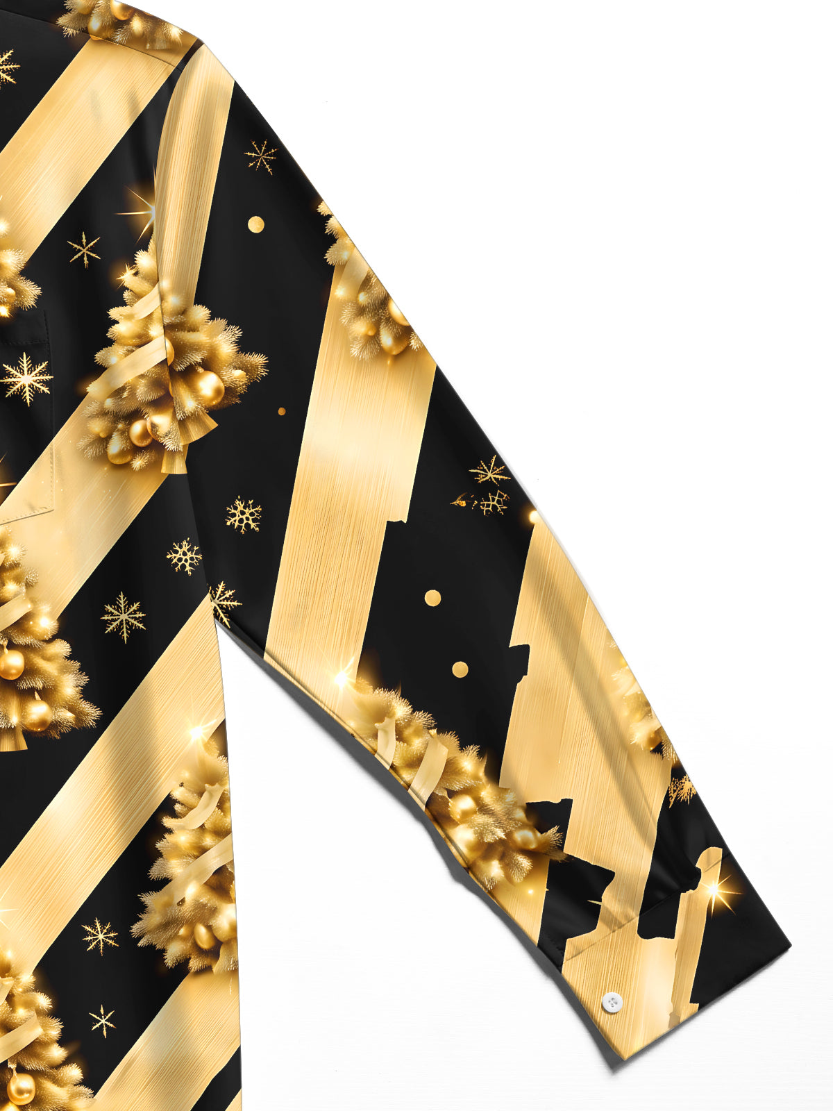 Oceanlyte Men's Long Sleeve Shirt - Gold Christmas Trees With Ornaments And Snowflakes Print with Chest Pocket