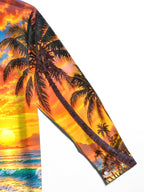 Oceanlyte Men's Long Sleeve Stand Collar Shirt - Cowboy On Horseback At Beach Sunset Print