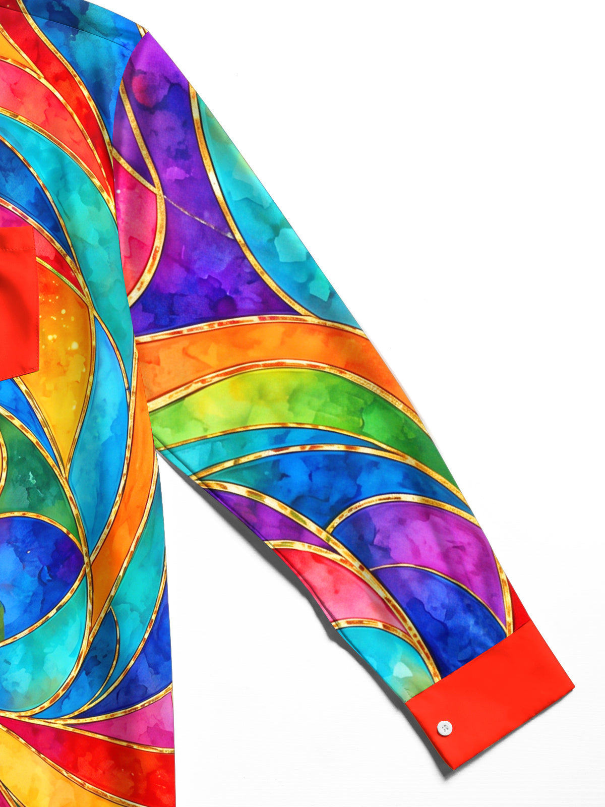 Oceanlyte Men's Long Sleeve Shirt - Abstract Swirling Rainbow Patterns With Gold Lines Print with Chest Pocket