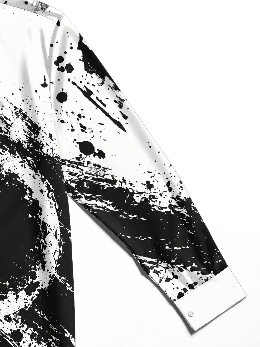 Oceanlyte Men's Abstract Black And White Ink Splatter Print Long Sleeve Shirt with Chest Pocket