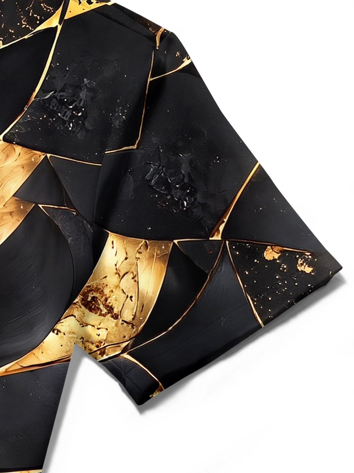 Oceanlyte Men's Short Sleeve Shirt - Abstract Geometric Swirl With Gold And Black Textures Print with Chest Pocket