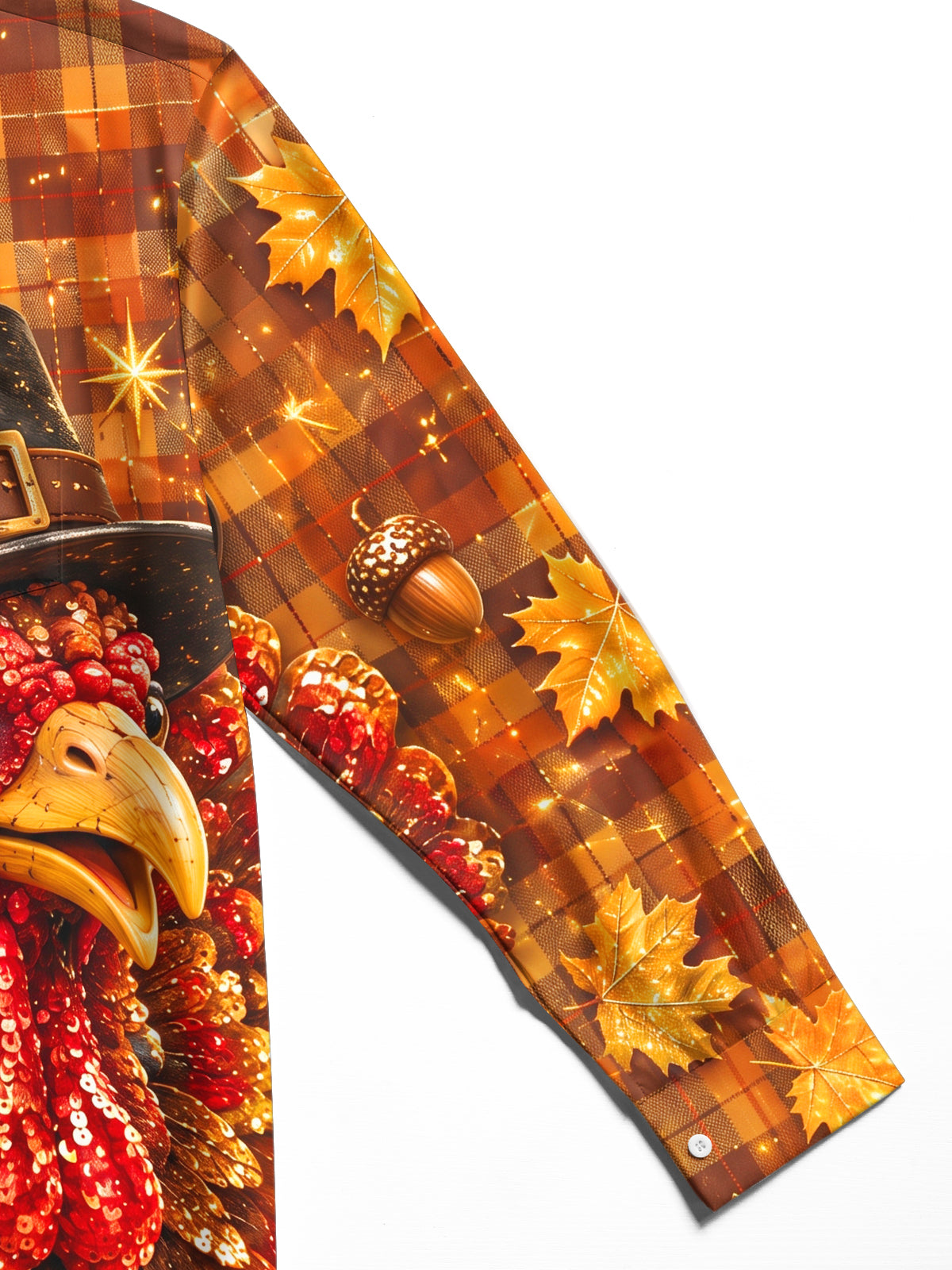 Oceanlyte Men's Thanksgiving Turkey With Pilgrim Hat Print Long Sleeve Shirt with Chest Pocket