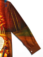 Oceanlyte Men's Hawaiian Violin Print Autumn Print Long Sleeve Shirt with Chest Pocket