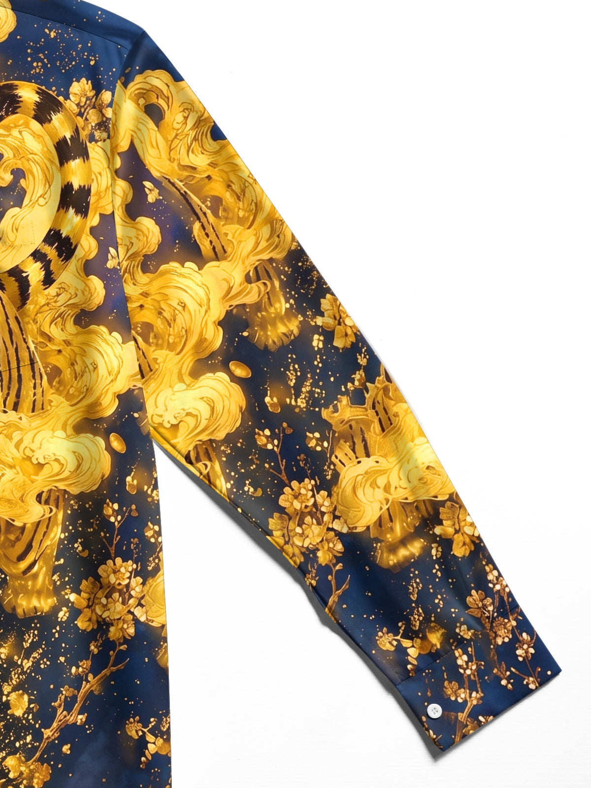 Oceanlyte Men's Graphic Golden Tiger Print Full Moon Print Long Sleeve Shirt with Chest Pocket