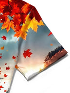 Oceanlyte Men's Hawaiian Autumn Maple Leaves Print Short Sleeve Shirt with Chest Pocket