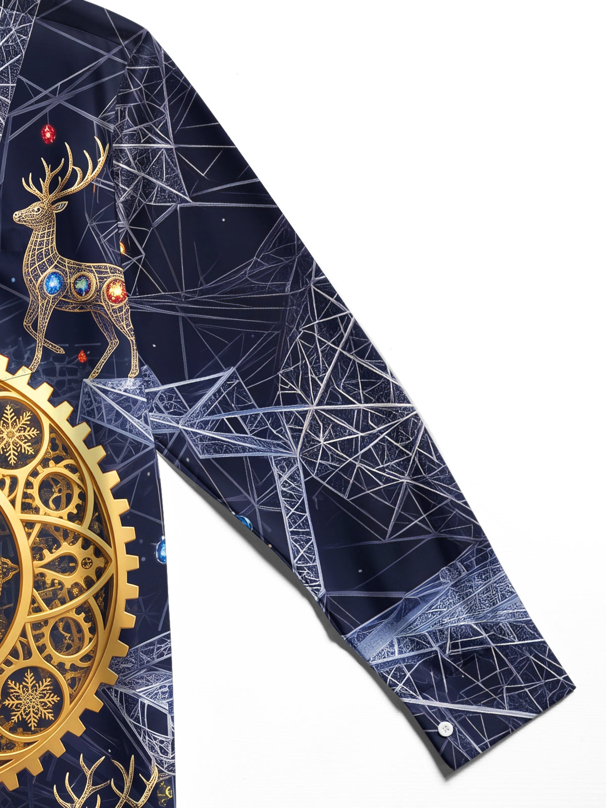 Oceanlyte Men's Long Sleeve Shirt - Geometric Reindeer And Christmas Ornaments Print with Chest Pocket