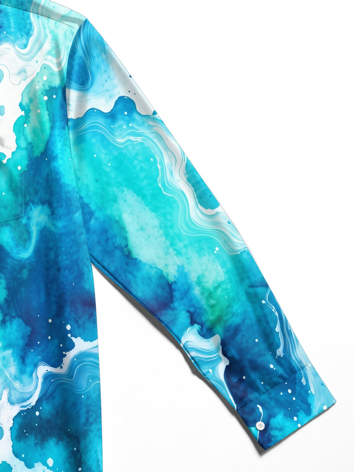 Oceanlyte Blue Green Ink Wash Fluid Texture Men's Pocket Long Sleeve Shirts