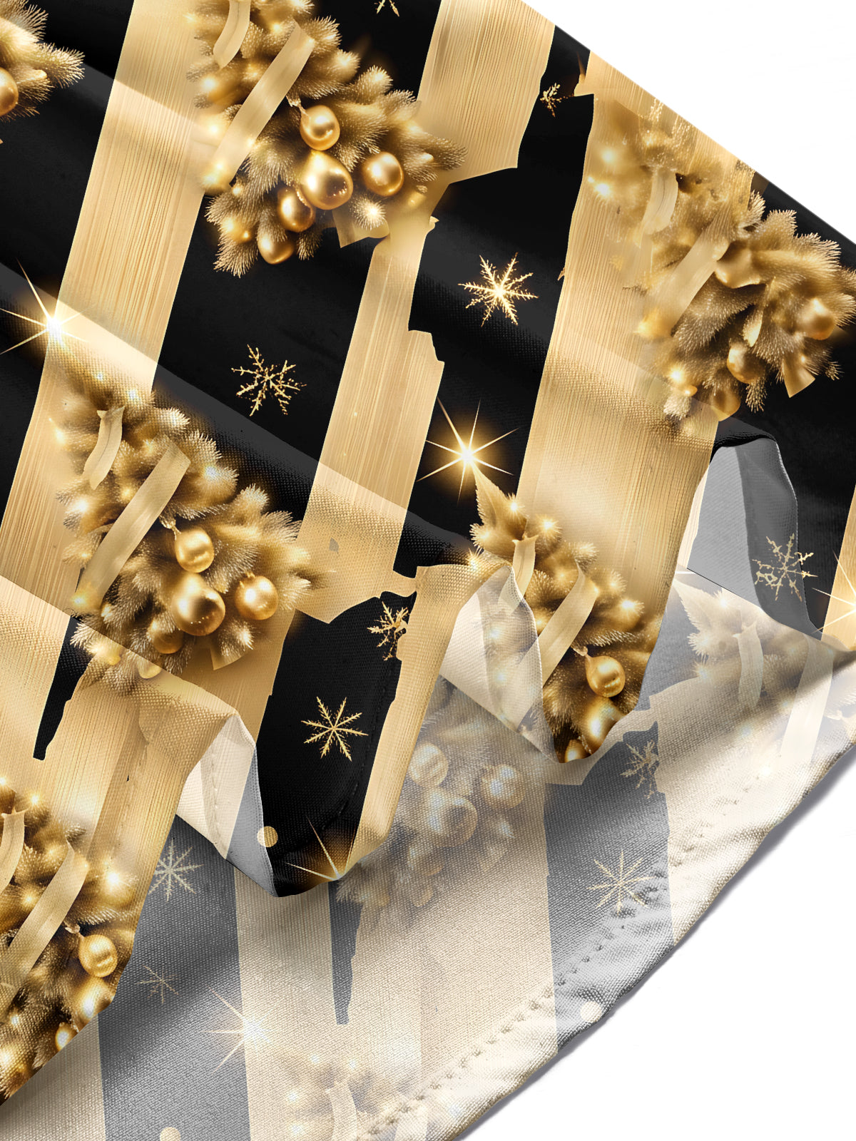 Oceanlyte Men's Long Sleeve Shirt - Gold Christmas Trees With Ornaments And Snowflakes Print with Chest Pocket