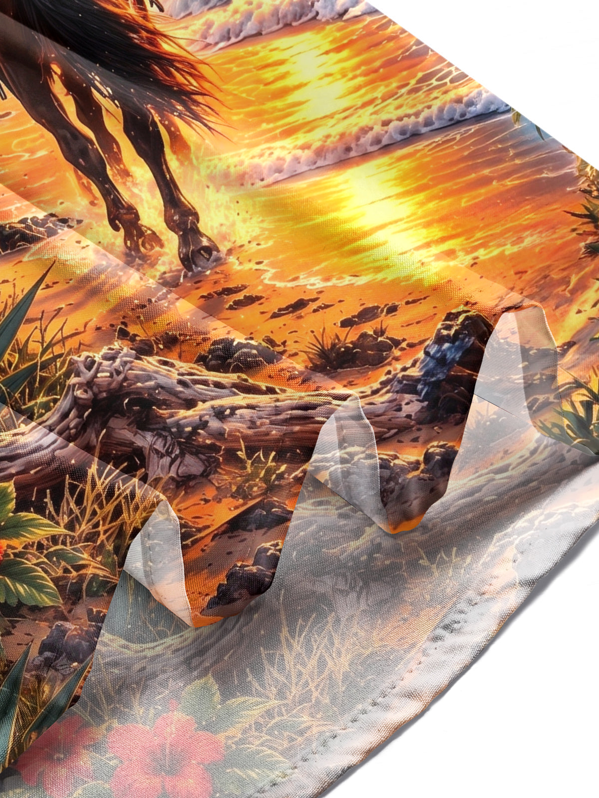 Oceanlyte Men's Long Sleeve Stand Collar Shirt - Cowboy On Horseback At Beach Sunset Print