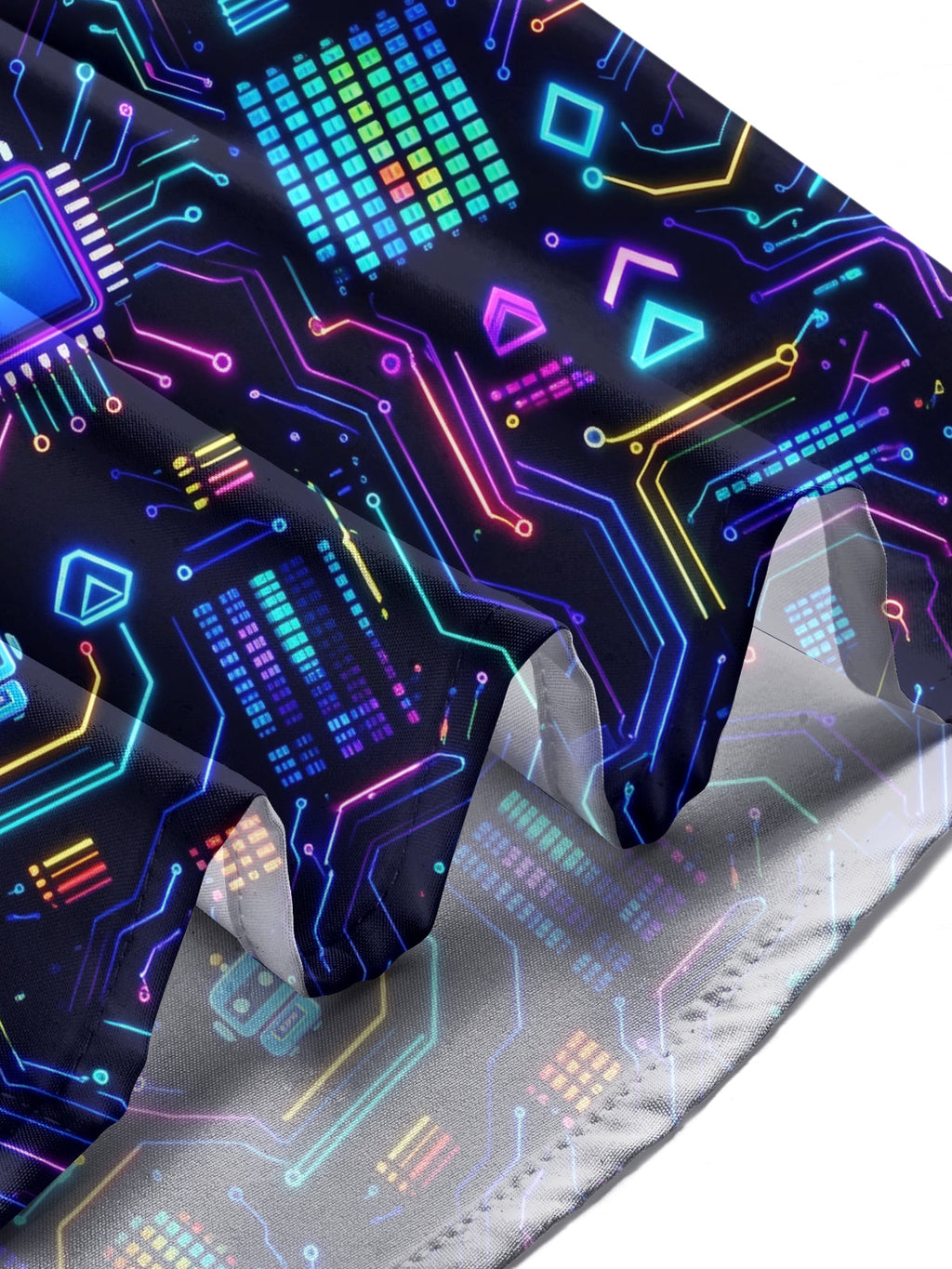 Oceanlyte Men's Retro Neon Circuit Board And Robot Icons Print Long Sleeve Shirt with Chest Pocket
