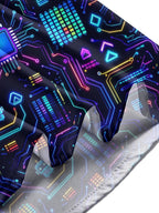 Oceanlyte Men's Retro Neon Circuit Board And Robot Icons Print Long Sleeve Shirt with Chest Pocket