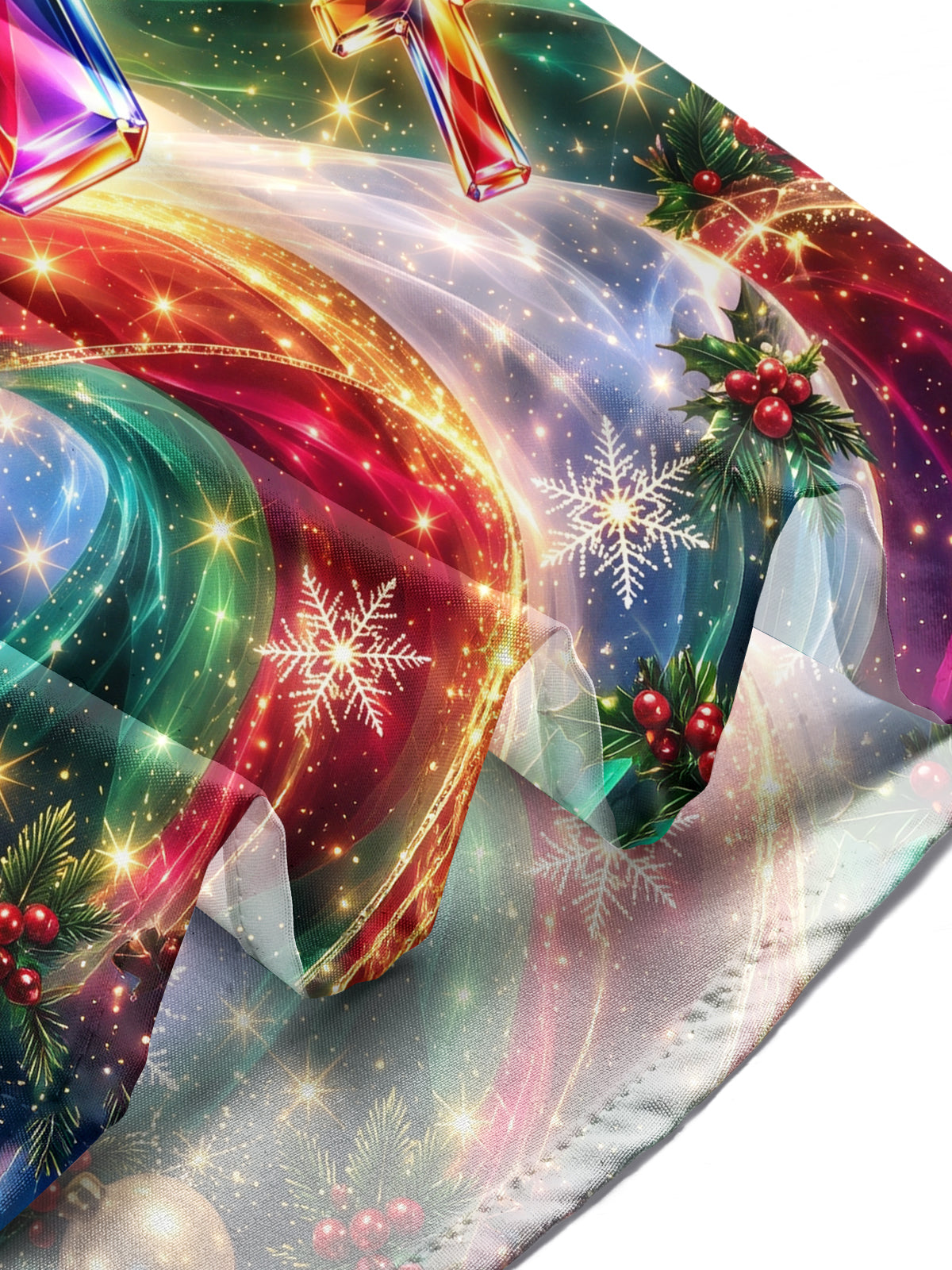 Oceanlyte Men's Long Sleeve Shirt - Colorful Crystal Crosses And Christmas Ornaments Print with Chest Pocket