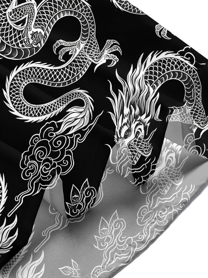 Oceanlyte Men's Hawaiian Chinese Dragon Print Short Sleeve Shirt with Chest Pocket