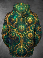 Oceanlyte Men's Owl And Star Map With Mechanical Gears Print Long Sleeve Hoodie
