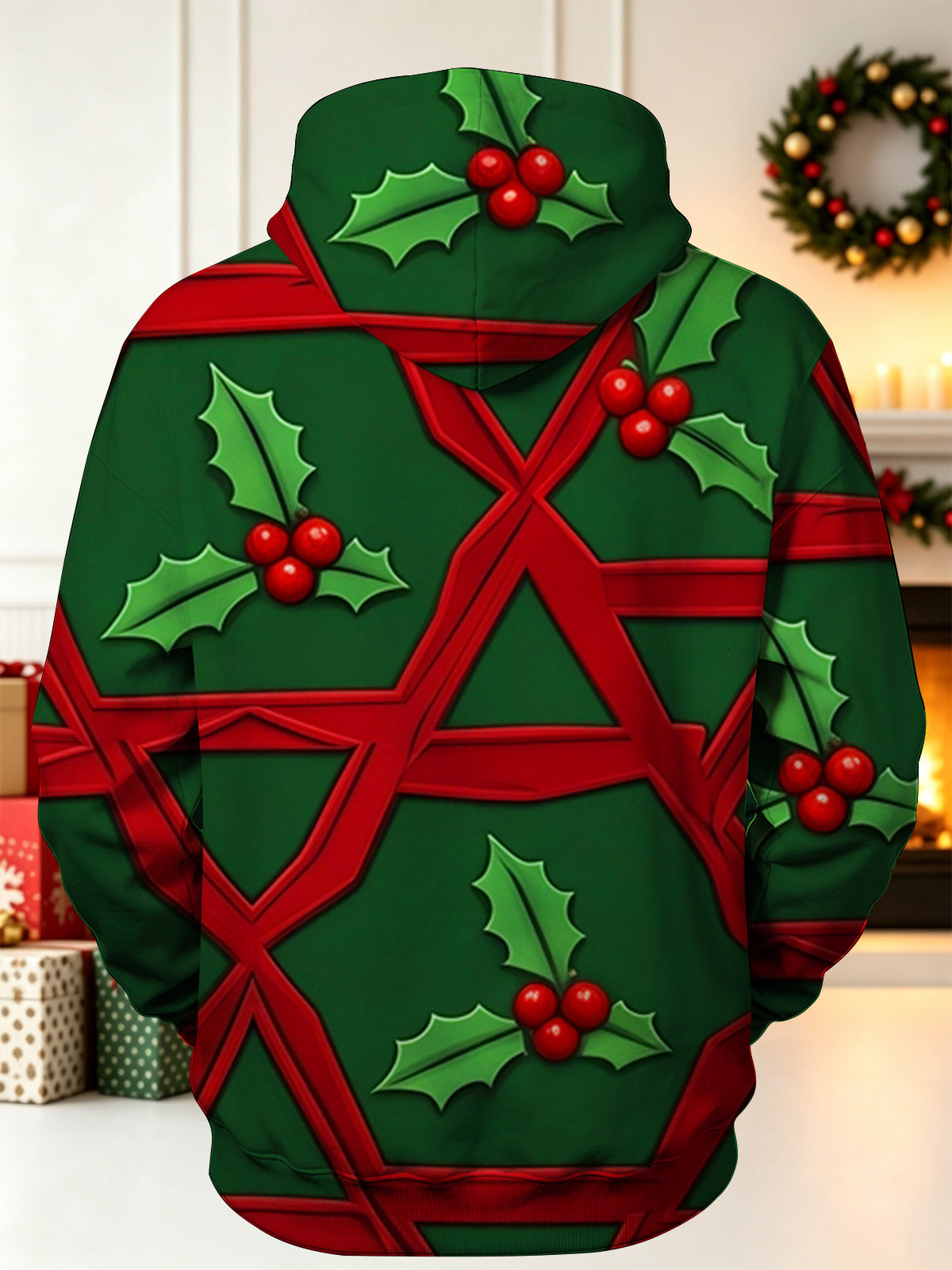 Oceanlyte Men's Printed Christmas Nutcracker And Sleigh Print Long Sleeve Hoodie