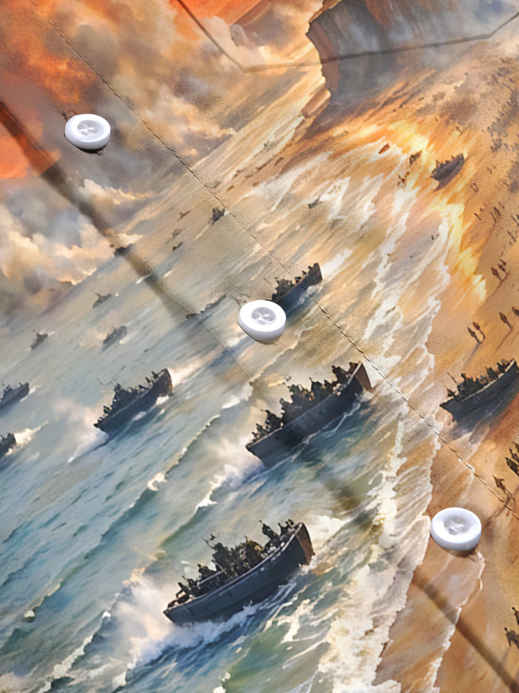 The "Pointe du Hoc" Oceanlyte Men's Long Sleeve Shirt - D-day Beach Landing Scene Print with Chest Pocket