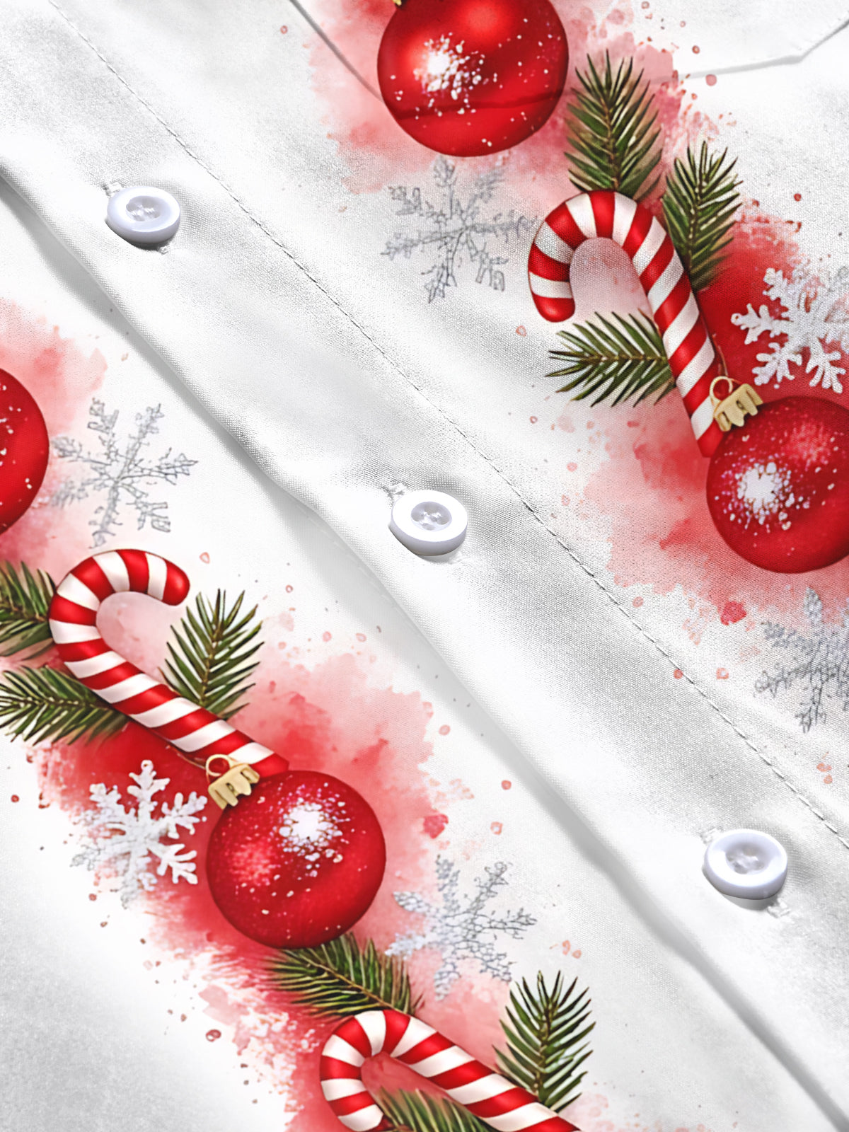 Oceanlyte Men's Christmas Ornaments And Candy Canes Print Long Sleeve Shirt with Chest Pocket
