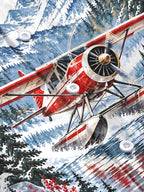 Oceanlyte Men's Graphic Vintage Snow Seaplane Print Long Sleeve Shirt with Chest Pocket