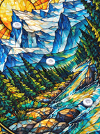 Oceanlyte Men's Long Sleeve Stand Collar Shirt - Stained Glass Mountain River Landscape Print