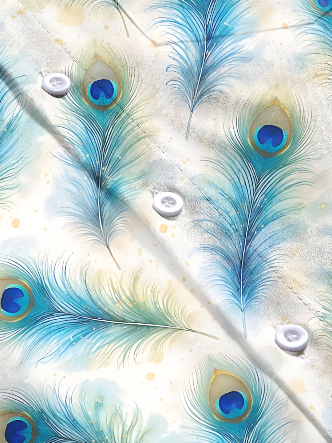 Oceanlyte Men's Hawaiian Peacock Feather Print Long Sleeve Shirt with Chest Pocket