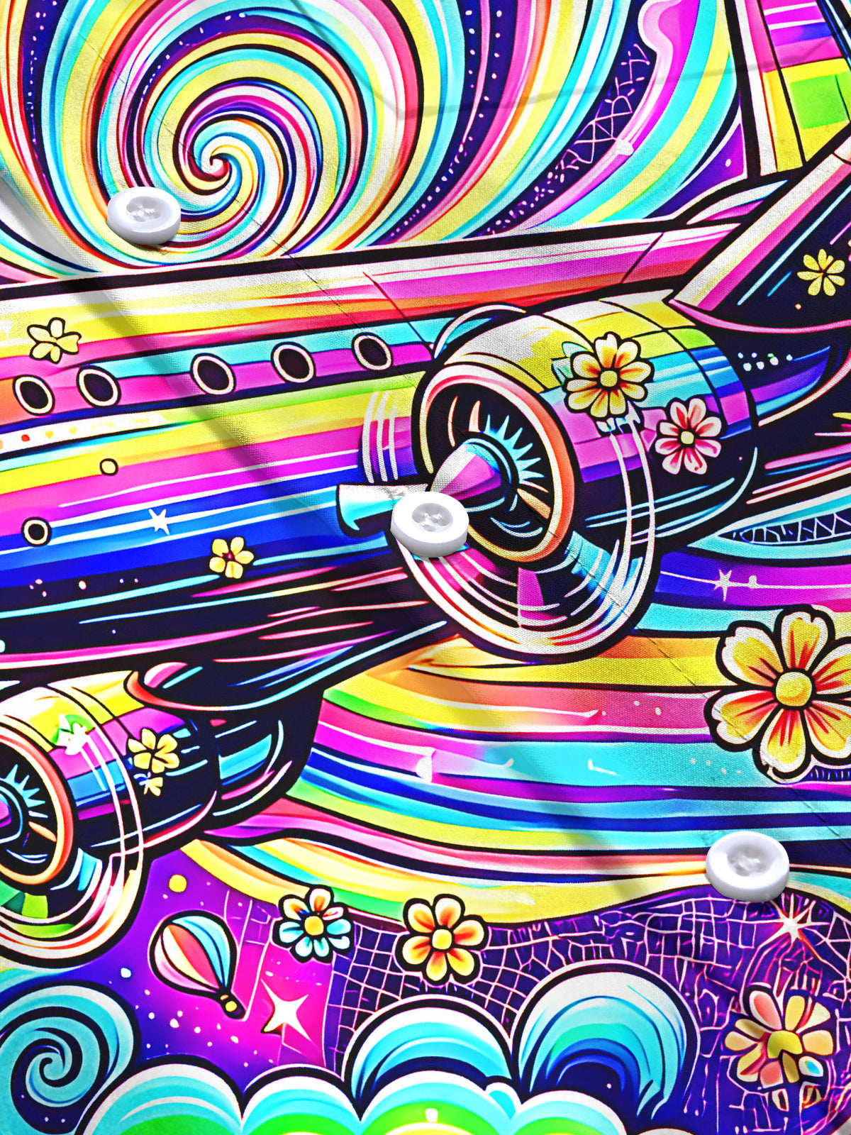 Oceanlyte Men's Graphic Rainbow Airplane Print Swirl Pattern Long Sleeve Shirt with Chest Pocket