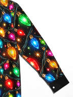 Oceanlyte Men's Printed Christmas Lights Print Long Sleeve Shirt with Chest Pocket