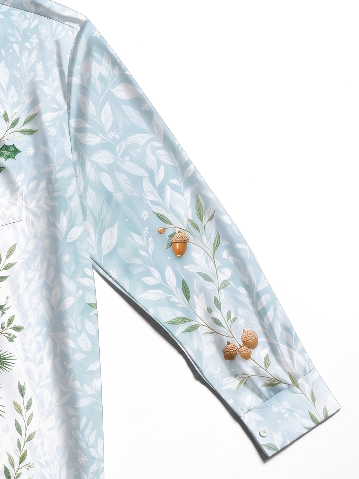 Oceanlyte Men's Long Sleeve Shirt - Christmas Floral Bouquet With Holly And Acorns Print with Chest Pocket