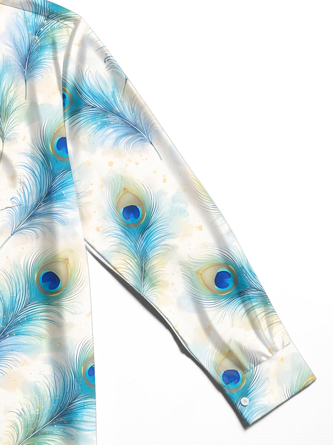 Oceanlyte Men's Hawaiian Peacock Feather Print Long Sleeve Shirt with Chest Pocket