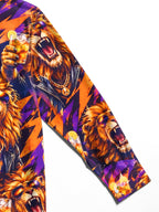 Oceanlyte Men's Hawaiian Lion With Sunglasses And Drink Print Long Sleeve Shirt with Chest Pocket