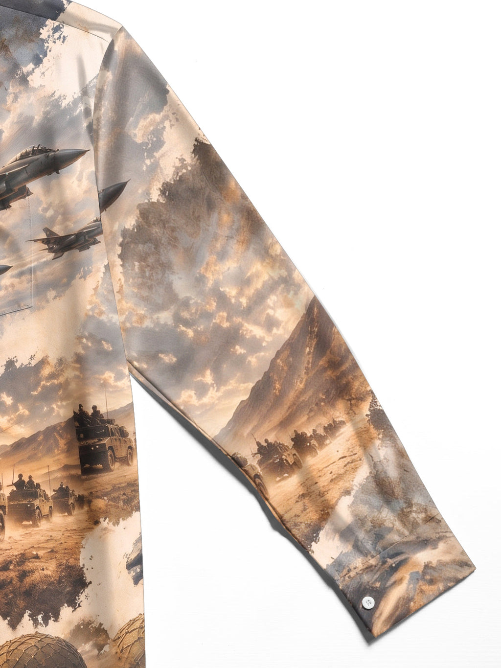 The "Operation Desert Storm" Oceanlyte Men's Long Sleeve Shirt - Military Soldiers And Beach Landing Scene Print with Chest Pocket