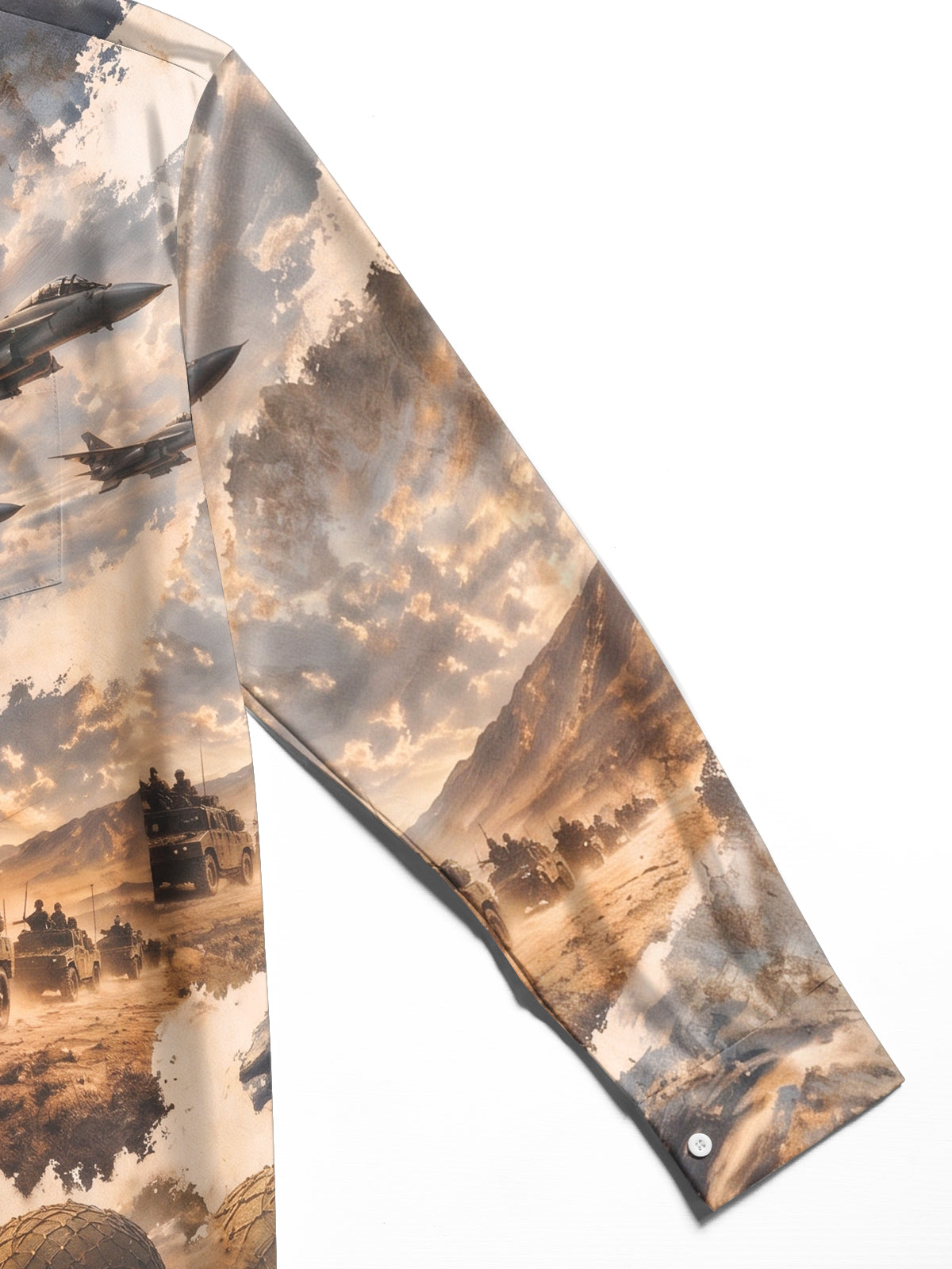 The "Operation Desert Storm" Oceanlyte Men's Long Sleeve Shirt - Military Soldiers And Beach Landing Scene Print with Chest Pocket