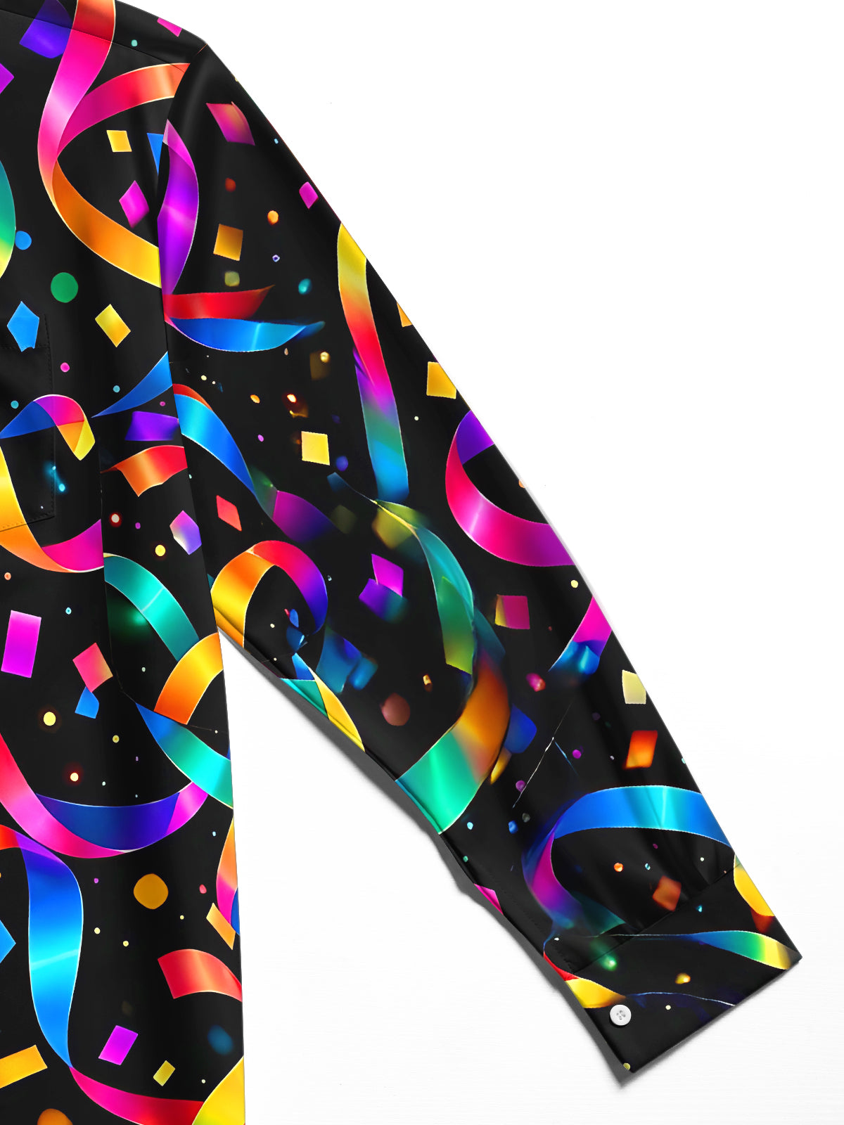 Oceanlyte Men's Patterned Colorful Ribbons And Confetti Print Long Sleeve Shirt with Chest Pocket