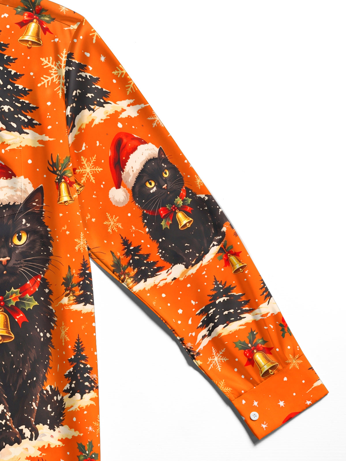 Oceanlyte Men's Long Sleeve Shirt - Black Cats With Santa Hats And Christmas Trees Print with Chest Pocket