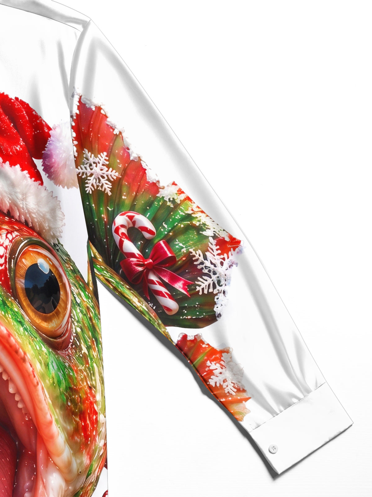Oceanlyte Men's Graphic Christmas Fish With Santa Hat Print Long Sleeve Shirt with Chest Pocket