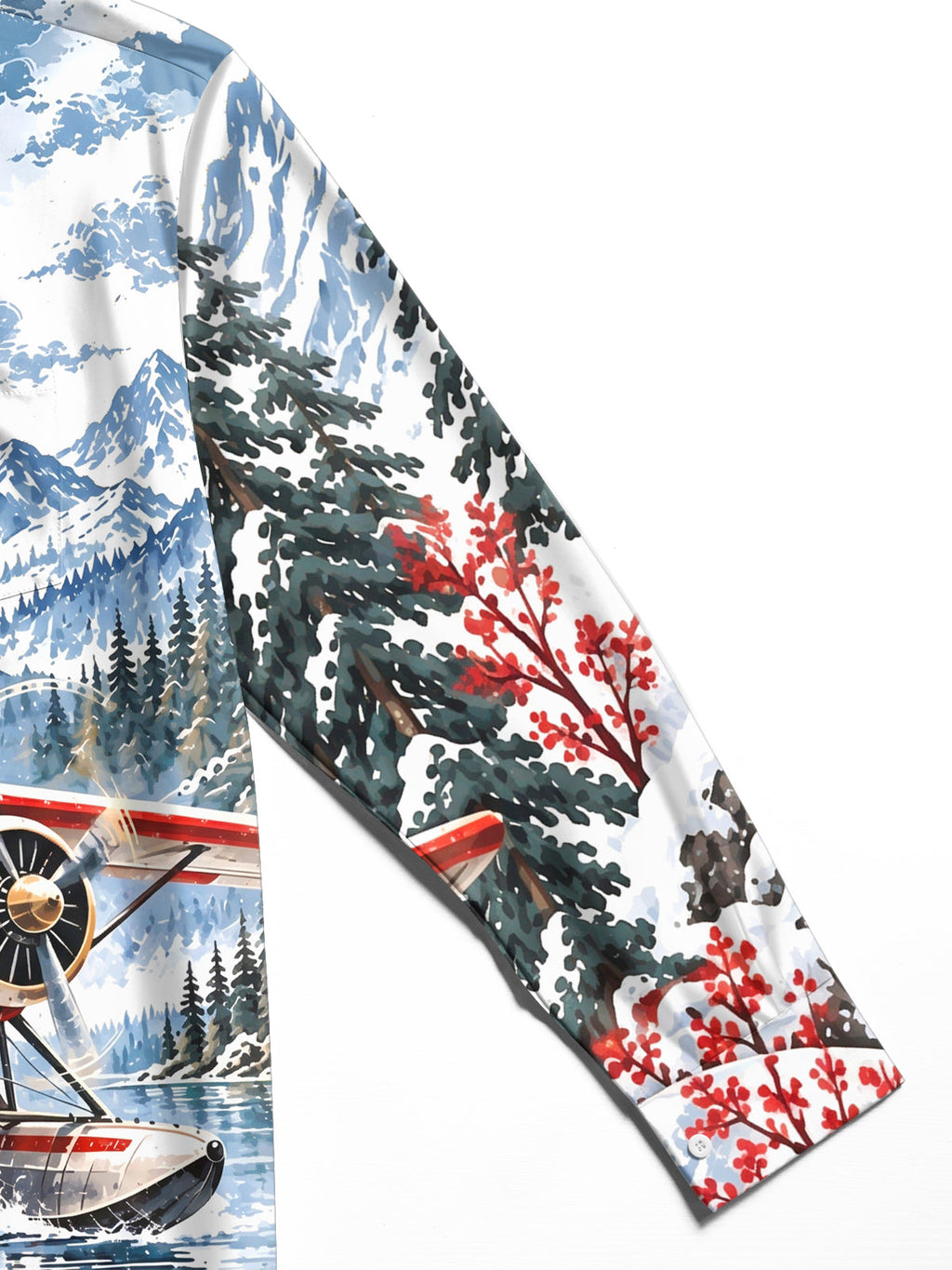Oceanlyte Men's Graphic Vintage Snow Seaplane Print Long Sleeve Shirt with Chest Pocket