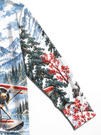 Oceanlyte Men's Graphic Vintage Snow Seaplane Print Long Sleeve Shirt with Chest Pocket