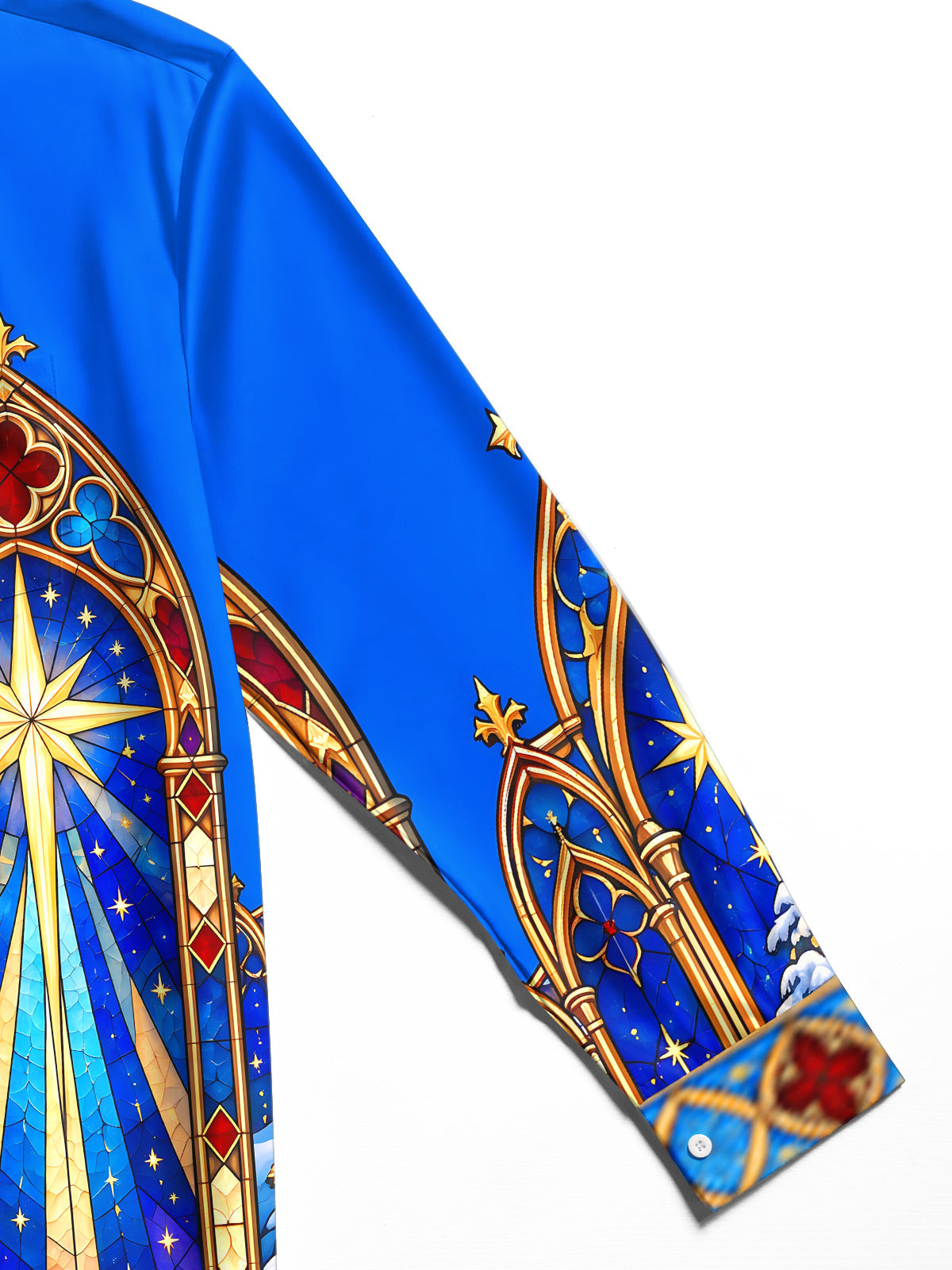 Oceanlyte Men's Long Sleeve Shirt - Christmas Gothic Church Stained Glass Windows And Snowy Landscape Print with Chest Pocket