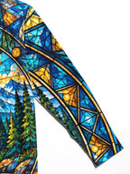 Oceanlyte Men's Long Sleeve Stand Collar Shirt - Stained Glass Mountain River Landscape Print