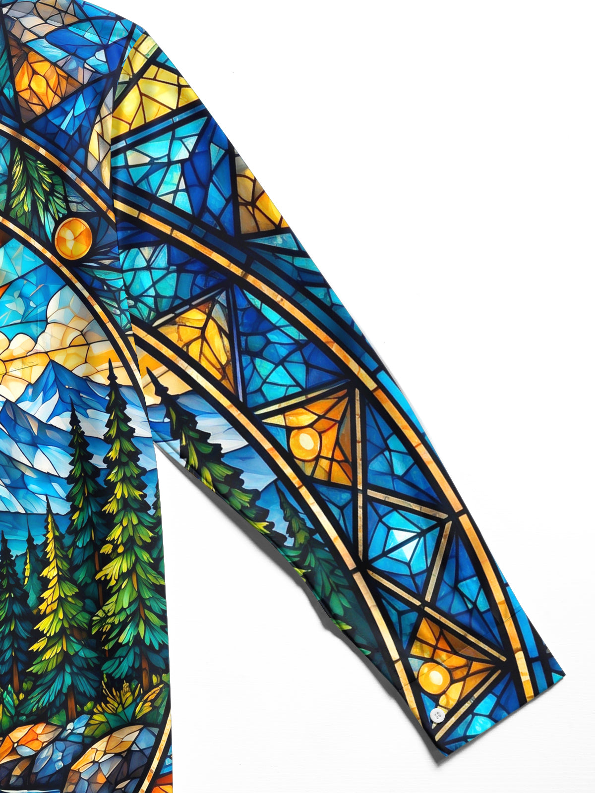 Oceanlyte Men's Long Sleeve Stand Collar Shirt - Stained Glass Mountain River Landscape Print