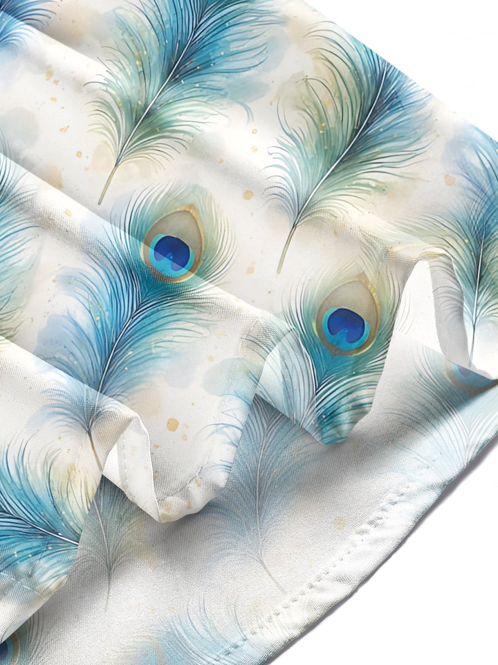 Oceanlyte Men's Hawaiian Peacock Feather Print Long Sleeve Shirt with Chest Pocket