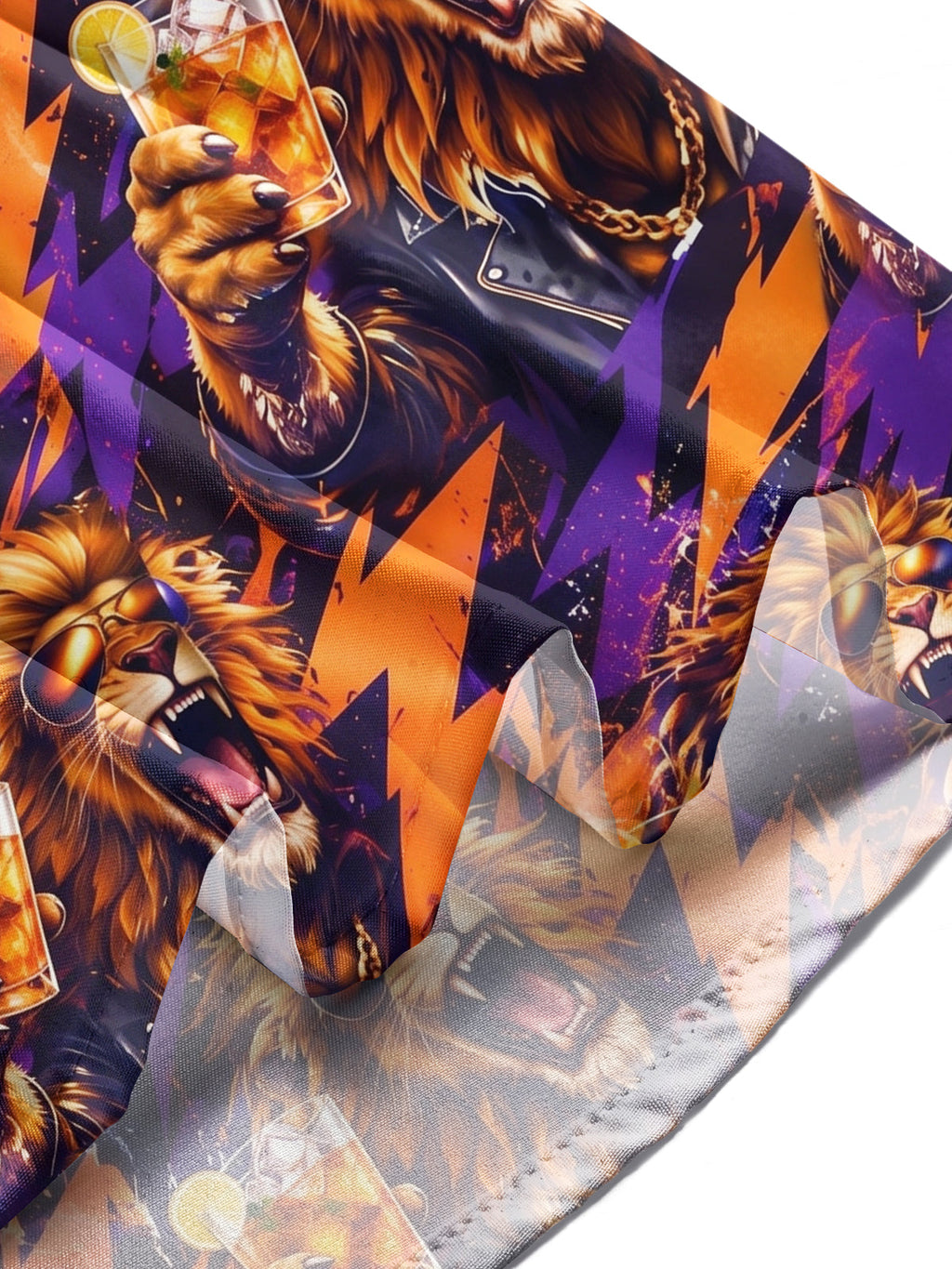Oceanlyte Men's Hawaiian Lion With Sunglasses And Drink Print Long Sleeve Shirt with Chest Pocket