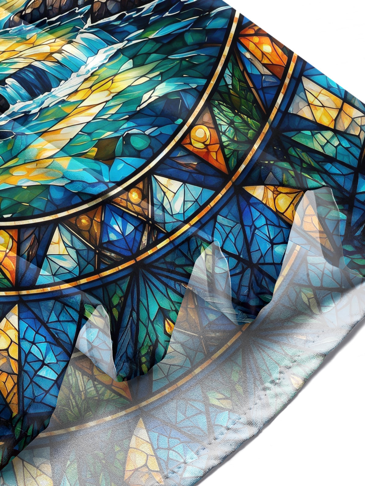 Oceanlyte Men's Long Sleeve Stand Collar Shirt - Stained Glass Mountain River Landscape Print