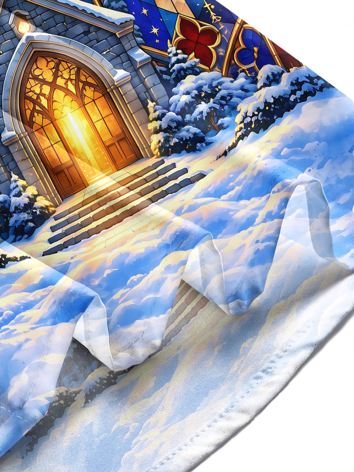 Oceanlyte Men's Long Sleeve Shirt - Christmas Gothic Church Stained Glass Windows And Snowy Landscape Print with Chest Pocket